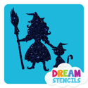 Picture of Pretty Witch With A Cat Glitter Tattoo Stencil - HP-186 (5pc pack)
